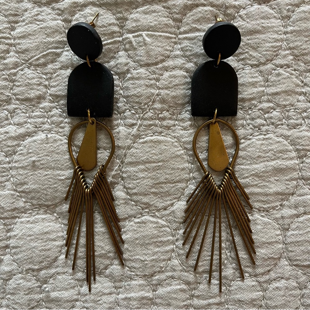 Handmade Polymer Clay Earrings with Brass Fringe